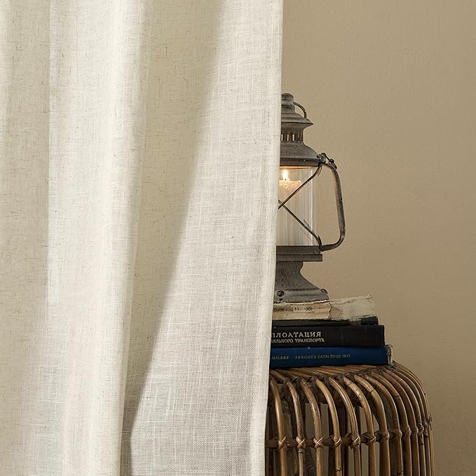 Joydeco Linen Curtains 96 Inch Length 2 Panel Sets,Light Filtering Curtains for Bedroom 52 Inch Wide Living Room Drapes with Back Tabs & Rod Pockets (W52 x L96 Inch, Beige)-Ruum Studio Home