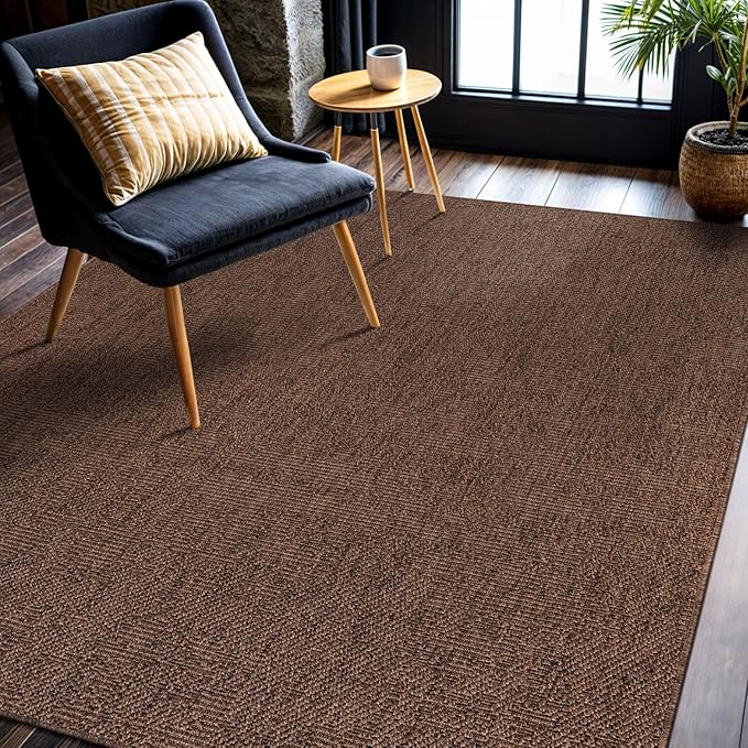 CAMILSON Easy Jute Rug 5x7, Indoor Outdoor Brown Color Fiber Area Rugs for Living Room Patio and Kitchen Rug, Solid Boho Woven Design, Easy-Cleaning, Washable Outside Carpet Alfombras (5 x 7)-Ruum Studio Home
