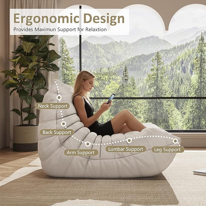 Bean Bag Chair, Oversized Bean Bag Chair for living Room, Fireside Chair for adults with Memory Foam Filled, Big Accent Sofa Lounge Floor Sofa for Gaming, Reading, Relax, No Assembly Required. (Beige)-Ruum Studio Home