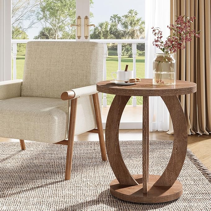 Tribesigns End Table, Round Side Table with Storage, Farmhouse Nightstand Bedside with Round Tabletop, Accent End Table for Living Room Bedroom Small Space, Wooden Accent Furniture (2, Brown)-Ruum Studio Home