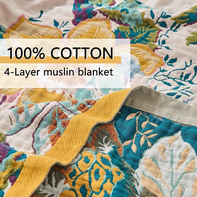 Boho Throw Blanket, Reversible Cotton Bohemian Tapestry Hippie Room Decor Double Sided, 100 Cotton King Size Bed Throw, Lightweight Summer Blanket for Travel, Sofa, Picnic,90"x98"-Ruum Studio Home