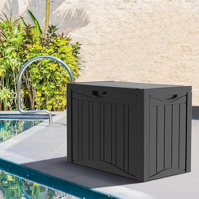 50 Gallon Outdoor Storage Box Waterproof Lockable Resin Deck Box Large, Patio Storage Bin for Pool Accessories Cushion Furniture, Garden Tools, UV-Resistant Outside Delivery Black-Ruum Studio Home