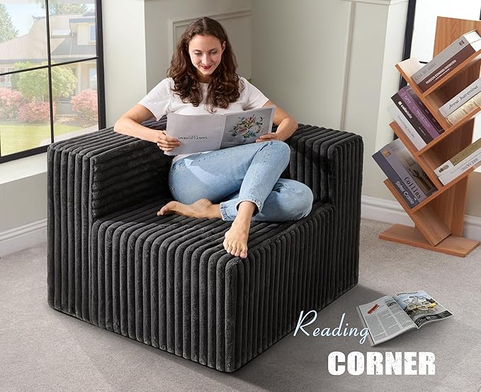 Modular Sectional Sofa 3-Seater Modular Couch with Deep Seat Memory Foam Cloud Chair with Pillows Oversized Sectional Sofa for Living Room Bedroom (Strip Grey, 3-Seater)-Ruum Studio Home