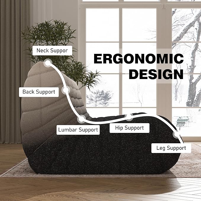 Bean Bag Chair, Oversized Fireside Chair Bean Bag Sofa Large Bean Bag Chair for Adults, 3 Seater Bean Bag Chairs for Teens with High Density Comfortable Foam, Bean Bag for Living Room(Black&White)-Ruum Studio Home