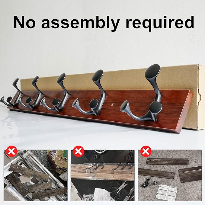SKOLOO 30-Inch Cherry Wood Coat Rack Wall Mount with 5 Triple Hooks - Ideal for Family Entrances, Classrooms, and Pet Supplies Storage - Perfect Coat Hooks for Wall-Ruum Studio Home