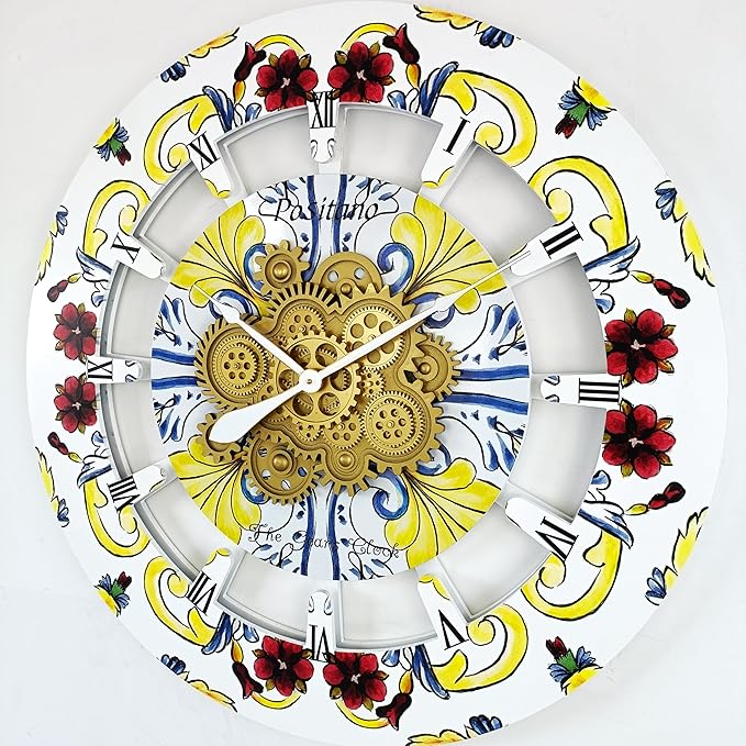 The Gears Clock Wall Clock Italy Collection with Moving Gears (Positano, 36 inch Round)-Ruum Studio Home