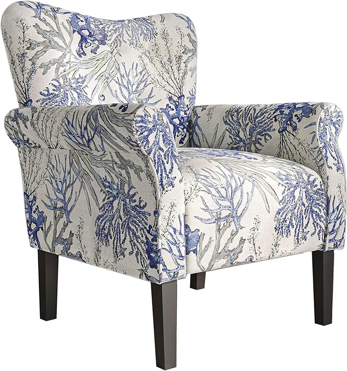 BELLEZE Modern Accent Chair for Living Room, High Back Linen Armchair with Wooden Legs, Upholstered Wingback Side Chair Padded Armrest Single Sofa for Living Room, Bedroom - Allston (Blue Coral)-Ruum Studio Home