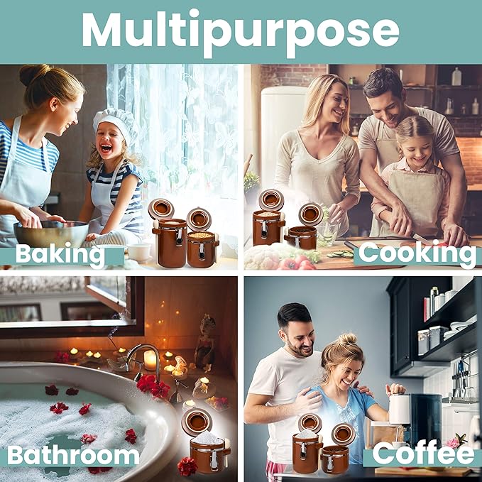Home Intuition Ceramic Kitchen Canisters Set of 4 with Wooden Spoon Set – Airtight Containers, Metal Latches for Utmost Freshness – Sugar, Coffee, Flour, Tea & More | Rust-Ruum Studio Home