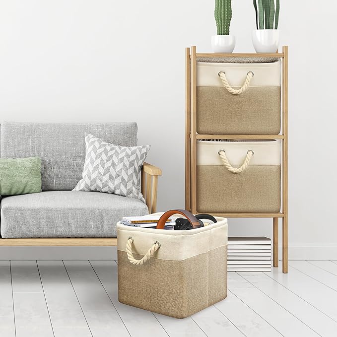 SIMPLE HOUSEWARE Fabric Storage Cubes, 13" x 13" Storage Bin, 3 Pack, Beige-Ruum Studio Home