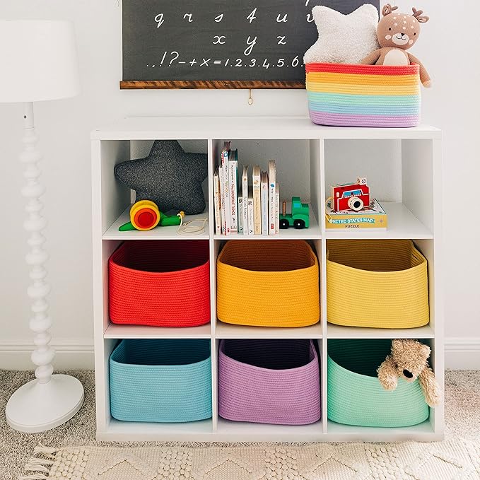 OrganiHaus Yellow Basket for Shelves, Decorative Cloth for Organizing, Cotton Rope Storage Basket for Toys, Small Woven Baskets for Storage-Ruum Studio Home