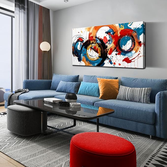 Abstract Wall Art Large Canvas Prints Modern Living Room Bedroom Home Office Wall Decor Framed Colorful Circle Abstract Picture Ready to Hang Size 24x48-Ruum Studio Home