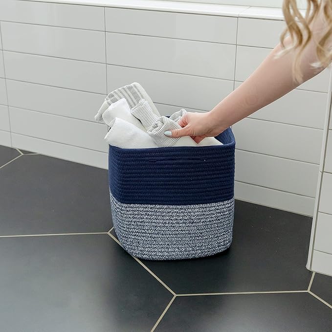 NaturalCozy Storage Cubes 11 Inch Cotton Rope Woven Baskets for Organizing, 3-Pack | Cube Storage Bin | Square Storage Baskets for Shelves Organizer, Classroom, Kids Toy Bins, Closet, Baby Nursery-Ruum Studio Home