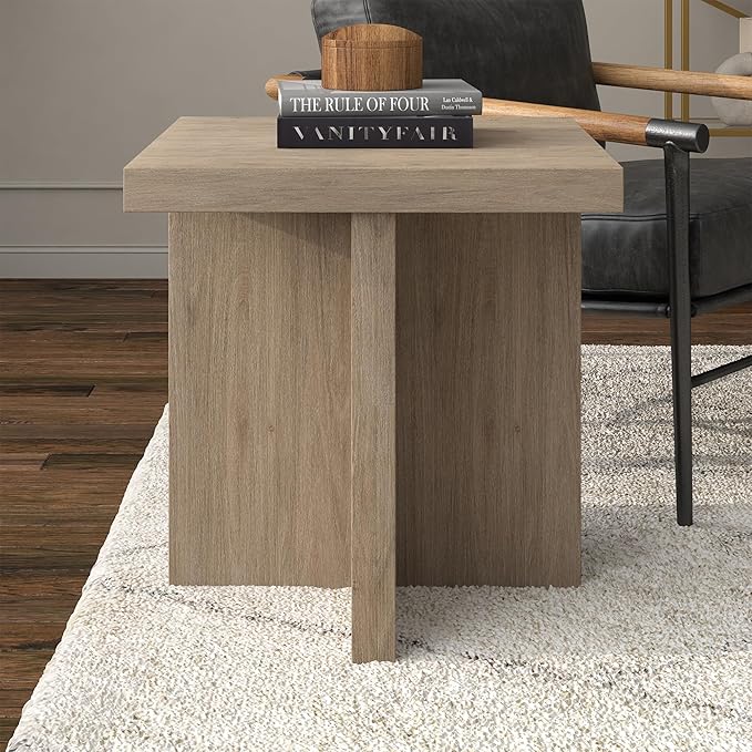 Henn&Hart 22" Wide Square Side Table in Weathered Gray, for Home, Living Room, Bedroom, Entertainment Room, Office-Ruum Studio Home