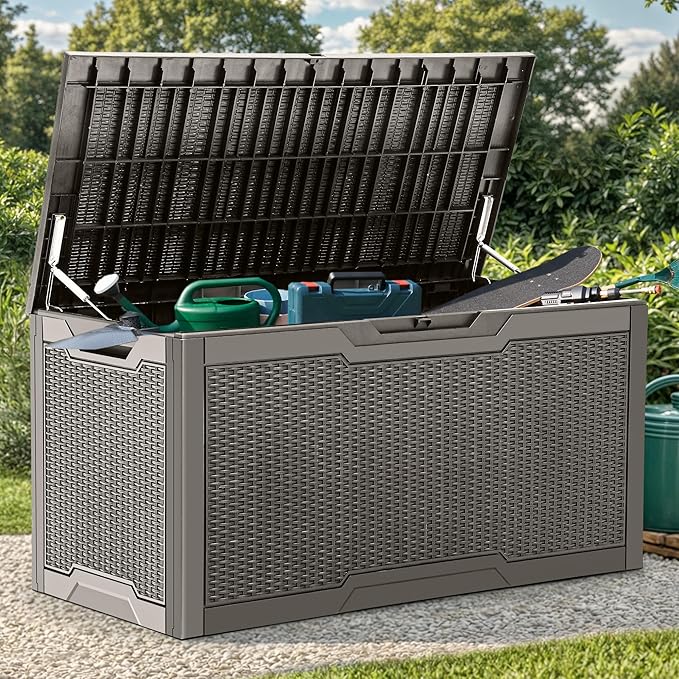 YITAHOME 100 Gallon Outdoor Storage Box, Large Water Resistant Resin Deck Box, Indoor Outdoor Lockable Storage Container for Patio, Garden, Cushions, Tools, Equipment (Taupe)-Ruum Studio Home