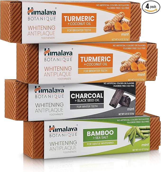 Himalaya Botanique Whitening Antiplaque Toothpaste, Variety Pack Mint Flavors - Whitening Toothpaste Without Fluoride for Whiter Teeth & Fresh Breath - Vegan, Gluten Free, 4 oz (Pack of 4)-Ruum Studio Home