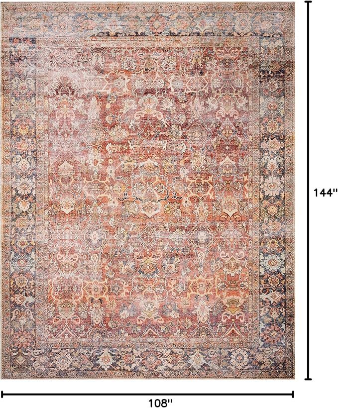 Loloi Layla Collection LAY-02 Spice/Marine 9'-0" x 12'-0" .13" Thick Area Rug, Soft, Durable, Vintage Inspired, Distressed, Low Pile, Non-Shedding, Easy Clean, Printed, Living Room Rug-Ruum Studio Home