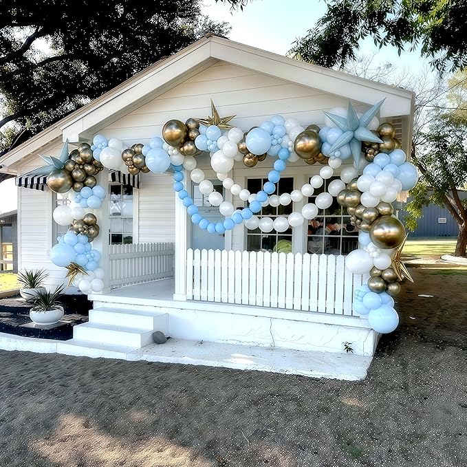 100PCS Blue and White Link Balloons, Baby Light Blue White Linking Balloons with Tail for Making Balloon Wall Arch and Chains, Quick Balloon for Wedding Birthday Baby Shower Party Decorations (6inch)-Ruum Studio Home