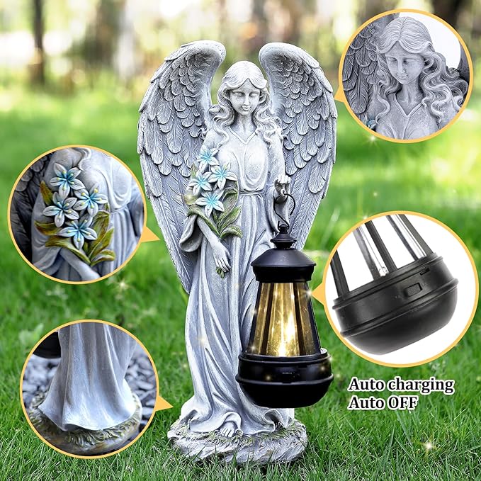 Solar Angel Outdoor Garden Decor Statues – 13.2 inches Solar Outdoor Sculptures for Outside Yard Art Patio Balcony Front Lawn Ornaments Gifts for Mom Grandma Women-Ruum Studio Home