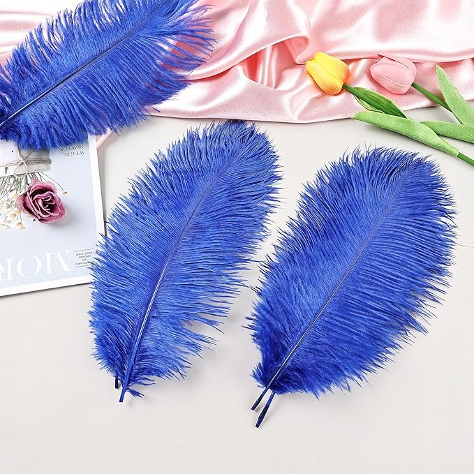 THARAHT Blue Ostrich Feathers 12pcs Natural Bulk 8-10Inch 20cm-25cm for Crafts Wedding Party Centerpieces Easter Gatsbi and Home Decoration Feathers-Ruum Studio Home