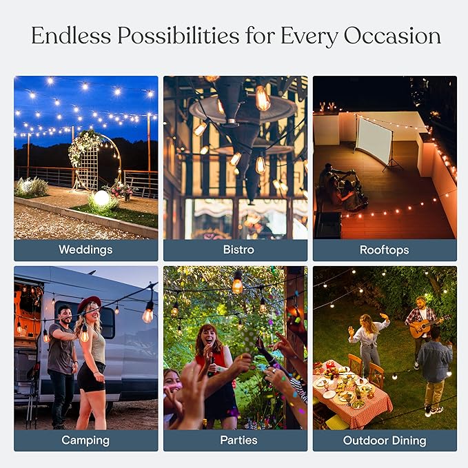 Brightech Ambience Pro Incandescent Outdoor String Lights - Commercial Grade Waterproof Patio Lights with 24 Ft Dimmable Edison Bulbs, Porch String Lights for Patio, Backyard, Christmas - 7 Bulbs 11W-Ruum Studio Home