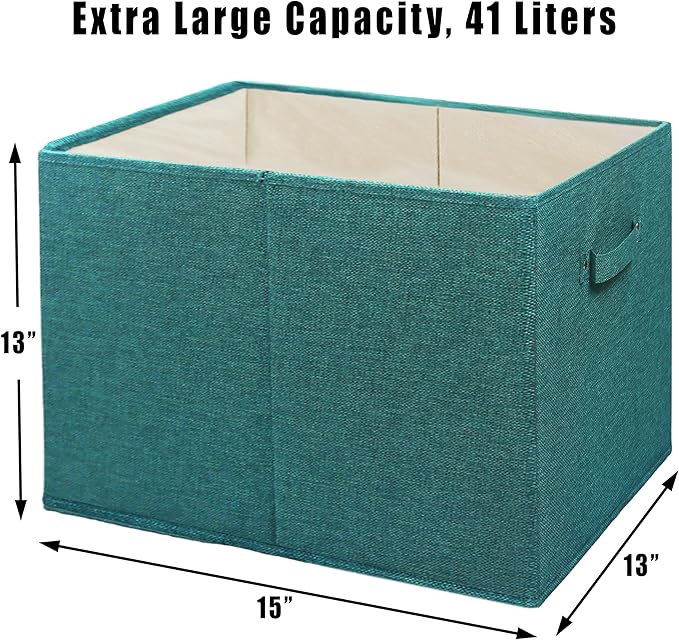 SIMPLE HOUSEWARE 15 x 13 Inch Collapsible Fabric Storage Bin with Handles, 2 Pack, Turquoise-Ruum Studio Home