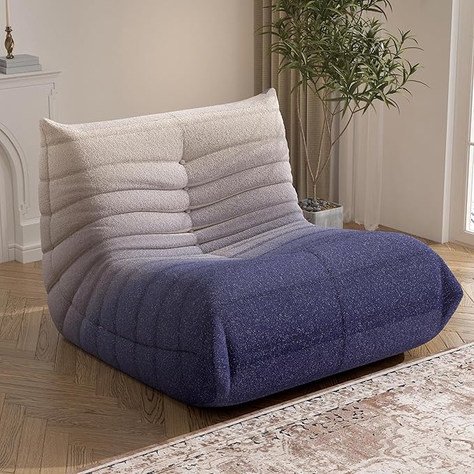 Bean Bag Chair, Fireside Chair Bean Bag Sofa Large Bean Bag Chair for Adults, Bean Bag Chairs for Teens with High Density Comfortable Foam, Memory Foam Bean Bag for Living Room, Bedroom (Blue&White)-Ruum Studio Home