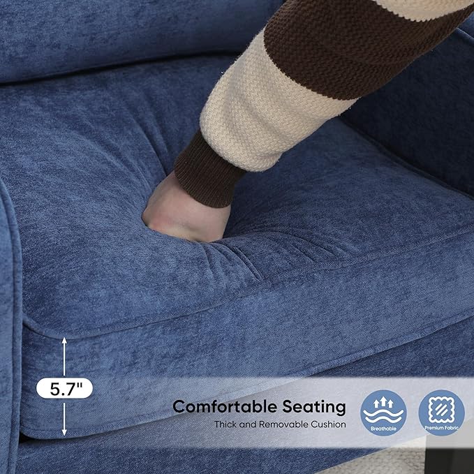 Accent Chair for Living Room, Mid Century Modern Reading Chair for Bedroom, Upholstered Armchair with Side Pockets, Comfy Single Sofa Side Chair for Office, Apartment, Small Room, Blue-Ruum Studio Home