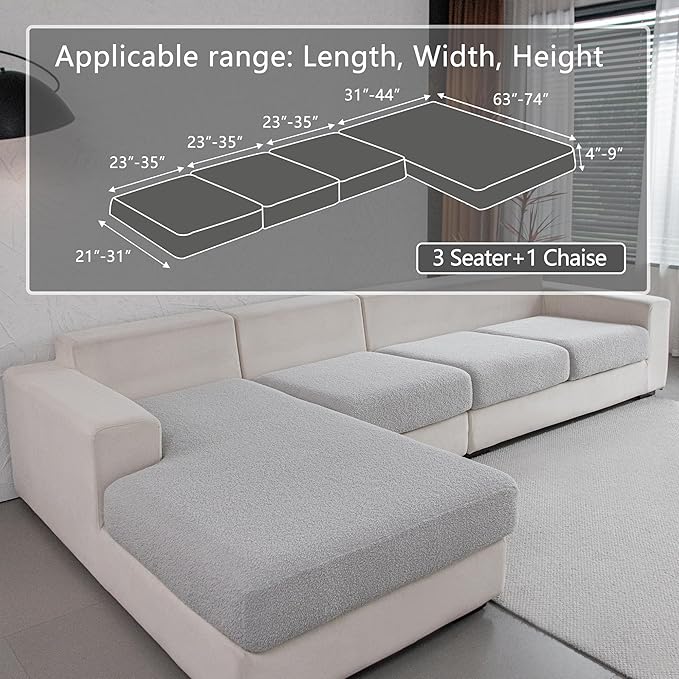 Couch Cushion Covers for Sectional Sofa, Stretch Soft Sofa Slipcovers Washable Wear-Resistant Universal Furniture Protector for Living Room(3 Seaters Covers+1 Chaise Cover, Light Gray)-Ruum Studio Home