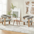 VKNOW Accent Chair Living Room Chair Set of 2, Modern Upholstered Armchair with Solid Wood Legs, Comfy Barrel Arm Chairs for Living Room Bedroom, Light Grey-Ruum Studio Home