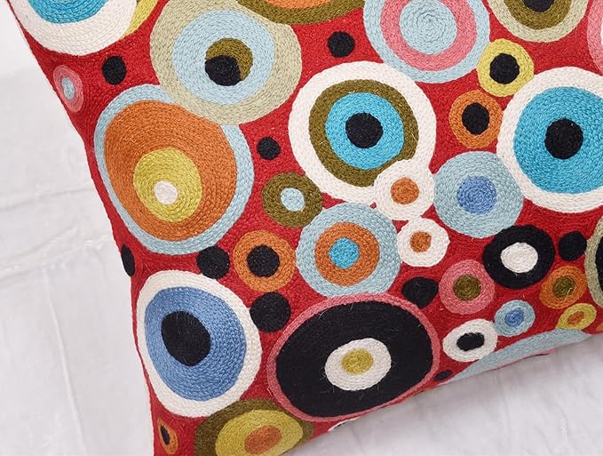 Lumbar Red Polka Dots Decorative Pillow Cover Contemporary Pillowcase Farmhouse Chair Cushion Modern Outdoor Pillowsham Couch Cushion Hand Embroidered Wool Size - 14x20-Ruum Studio Home