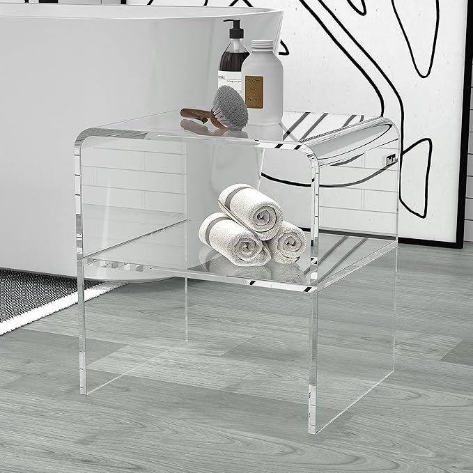 ONELUX 1626 Acrylic Bedside nightstand with Additional Shelf,Lucite Occasional Sofa Tables, Clear-Ruum Studio Home