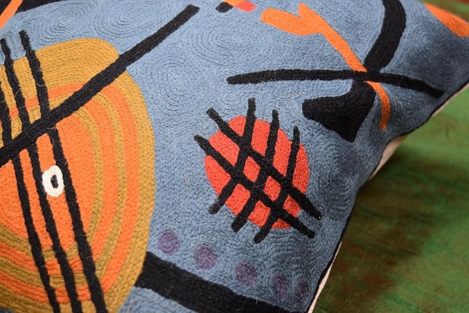 Kandinsky Modern Throw Pillow Cover - Escape | Abstract Pillow | Modern Couch Pillow | Contemporary Pillows | Modern Outdoor Pillow | Mid Century Chair Cushions | Handmade Wool Size 18x18-Ruum Studio Home