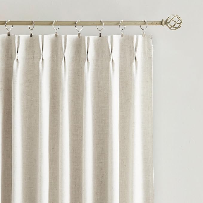 Vision Home Natural Pinch Pleated Full Blackout Curtains Linen Blended Room Darkening Window Curtains 63 inch for Living Room Bedroom Thermal Insulated Pinch Pleat Drapes with Hooks 2 Panel 40"Wx63"L-Ruum Studio Home
