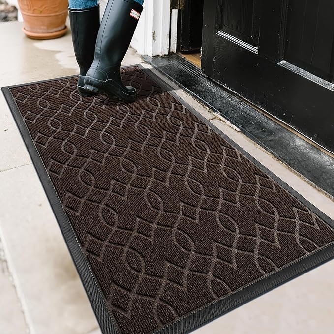 Yimobra Front Door Mat Outdoor Indoor 47x24, All-Season, All-Weather, Heavy Duty Welcome Door Mats Outside Entrance, Non Slip Porch Patio Entrance Mat, Coffee-Ruum Studio Home