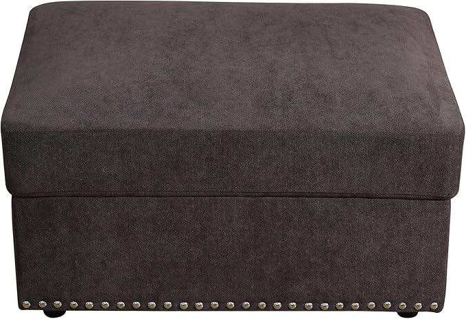 Ottoman Rectangular Storage Ottoman Bench, Flannel Footrest Stool Footstool with Lid for Living Room, Bedroom, Entryway, Brown, 33.5"x25.5"x18"-Ruum Studio Home
