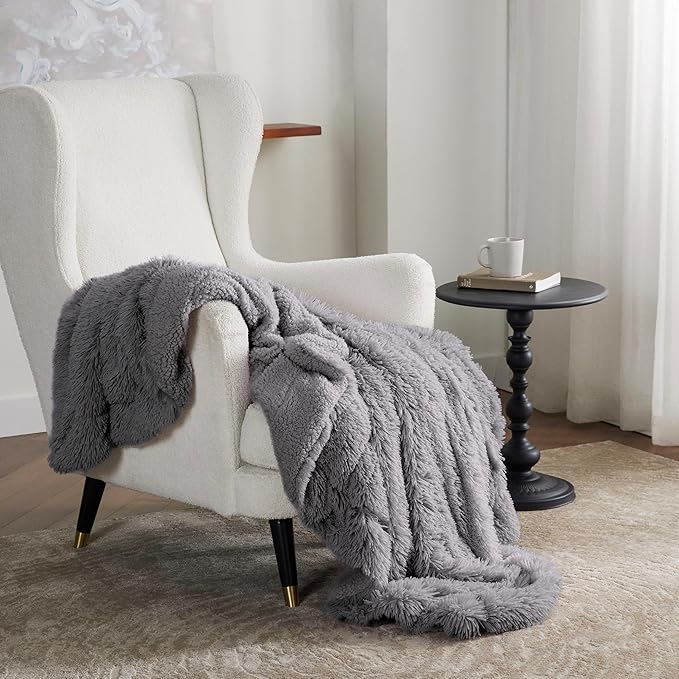 Bedsure GentleSoft Fuzzy Sherpa Faux Fur Twin Blanket Grey Cozy Gifts for Women Men, Soft Fleece Plush Warm Minky Thick Blanket Twin Size for Bed, Couch, Dorm Essentials Grey Room Decor Gifts, 60x80-Ruum Studio Home