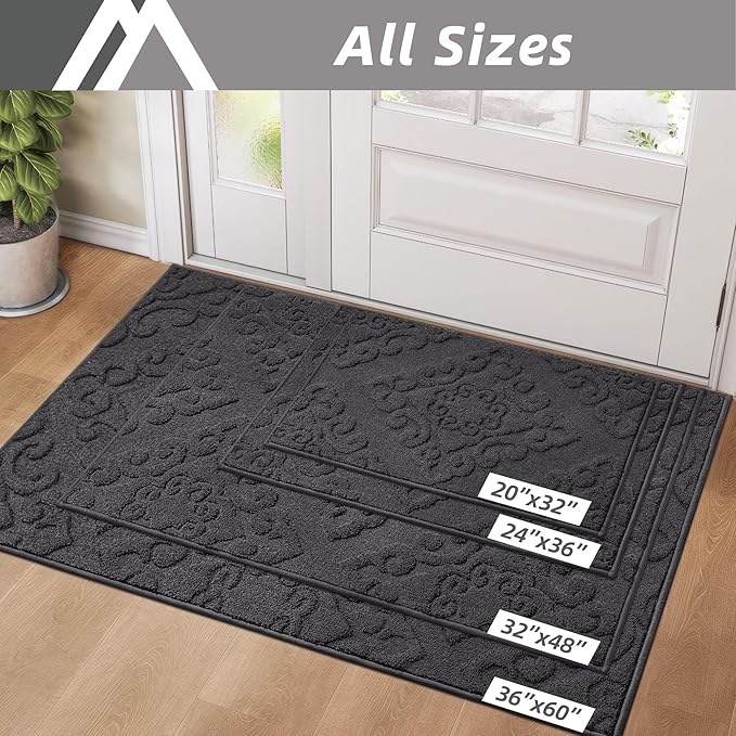 COSY HOMEER-Door-Mat-Non-Slip-Entryway-Rug 24”x36” Absorbent Welcome Mats Washable Dirt Trapper Door Mat Entrance Floor Mats for Front Back Doormats and Wet Shoes,Dark Grey-Ruum Studio Home