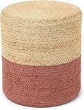 REDEARTH · Cylindrical Pouf Foot Stool Ottoman - Jute Braided Pouffe Poof Accent Sitting Footrest for Living Room, Bedroom, Nursery, Patio, Lounge (Natural Rust, 14.5"x14.5"x16")-Ruum Studio Home