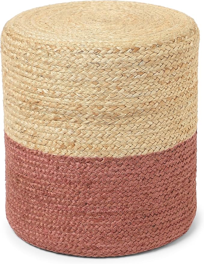 REDEARTH · Cylindrical Pouf Foot Stool Ottoman - Jute Braided Pouffe Poof Accent Sitting Footrest for Living Room, Bedroom, Nursery, Patio, Lounge Set of 2 (Natural Rust, 14.5"x14.5"x16")-Ruum Studio Home
