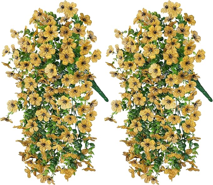 INSPRING Artificial Flowers Fall Faux Outdoor Outside Plants, 2 PCS Fake Silk UV Resistant Look Real Yellow Daisy Trailing Vines for Front Door Porch Planter Urn Patio Balcony Decoration-Ruum Studio Home