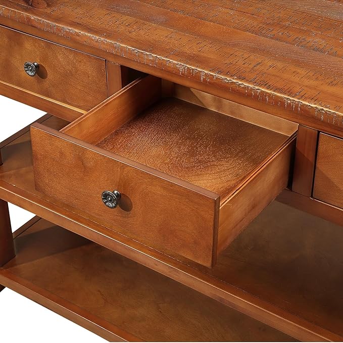 Solid Wood Console Table Entryway Table with Storage Drawers and Bottom Shelf Sofa Table for Entry Hallway Foyer Sofa Couch Table,Fully Assembled (48.8" Brown)-Ruum Studio Home