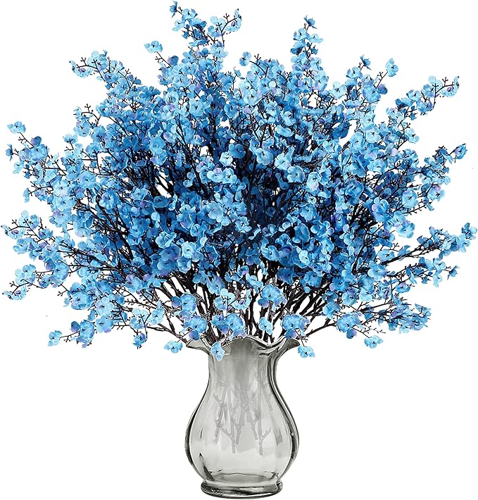 Sggvecsy 15 Pcs Babys Breath Artificial Flowers Gypsophila Bouquets Bulk Real Touch Fake Silk Flowers for Home Wedding DIY Floral Arrangement Kitchen Table Centerpiece Decoration (Blue with Purple)-Ruum Studio Home