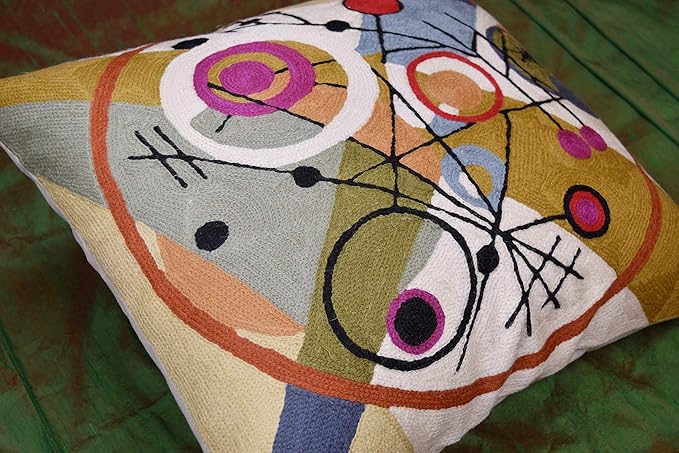 Kandinsky Abstract Throw Pillow Cover - Circles | Modern Couch & Outdoor Pillow | Mid Century Chair Cushions | Handmade Wool Size 18x18-Ruum Studio Home