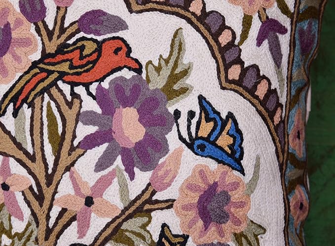 Tree of Life Pillow Cover Lavender Floral Pillowcase Botanical Flower Pillows Plants Farmhouse Traditional Chair Cushions Needlepoint Hand Embroidered Wool Size - 18x18-Ruum Studio Home