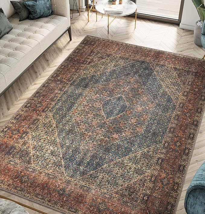 Keen Home Design 9x12 Rug - Machine Washable Area Rug with Non-Slip Backing, Ideal for Living Room, Dining Room, Bedroom - Vintage, Easy Clean, Durable, Low Pile Rug - (9' x 12')-Ruum Studio Home
