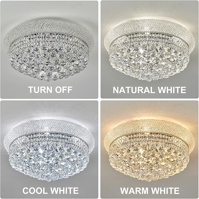 9-Light Crystal Flush Mount Chandelier Ceiling Light Fixture for Living Room Dining Room Bedroom Foyer Entryway Hallway Closet Bathroom (Chrome D22)-Ruum Studio Home