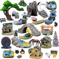 37PCS Fairy Garden Accessories, Miniature Nature Village Theme Fairy Garden Supplies for Outdoor, Mini Resin Animals House Bridge Pool Figurines Micro Landscape Succulent Plant Pots Terrarium Decor-Ruum Studio Home
