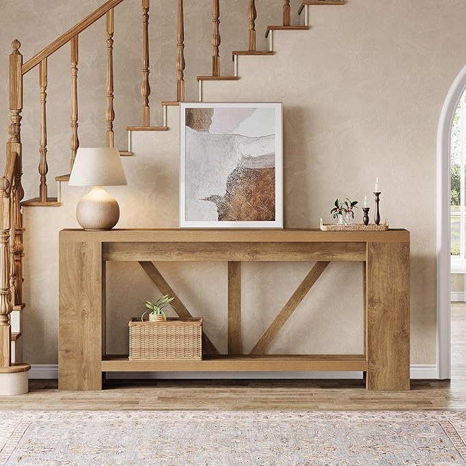 Tribesigns 70.9" Extra Long Entry Table, Farmhouse Wood Console Table with Storage, Modern Accent Sofa Table Behind Couch Foyer Tables for Entryway, Living Room, Entrance, Light Brown-Ruum Studio Home