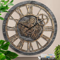 HOIBAI Wall Clock, 24 Inch Moving Gears Clock Large Wall Clock for Living Room Decor Rustic Vintage Industrial Steampunk Farmhouse Big Clock for Home Kitchen Bedroom Office-Ruum Studio Home