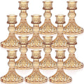 Candlestick Holders Set, 12Pcs 4" H Taper Candle Holders Bulk, Glass Candle Holders for Wedding, Festival, Party & Windowsill Decor, Gold-Ruum Studio Home